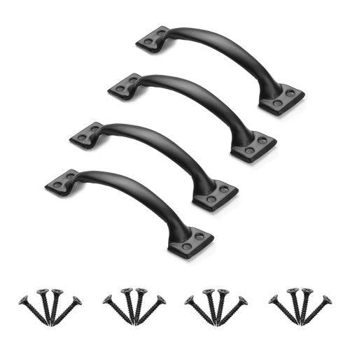 Ladugårdsdörrshandtag, 4 st. 152 mm rustika grindhandtag, rostbeständig beläggning, kraftiga grindhandtag i kolstål för utomhusbruk, lätta att installera, skjutdörrshandtag i metall för garage, förråd och garderob