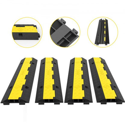 Kabelskyddsramp, 4-pack 2-kanalers farthinder, 101x24,5x5 cm modulärt gummifarthinder, lastkapacitet 4989,5 kg, skyddande vajerramp för uppfart, farthinder i gummi, kabelskydd
