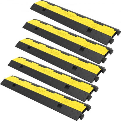 Kabelskyddsramp 101x24,5x5 cm, 5-pack 2-kanalers farthinder, modulärt gummifarthinder, lastkapacitet 4989,5 kg, skyddande vajerramp för uppfart, gummifarthinder, kabelskydd