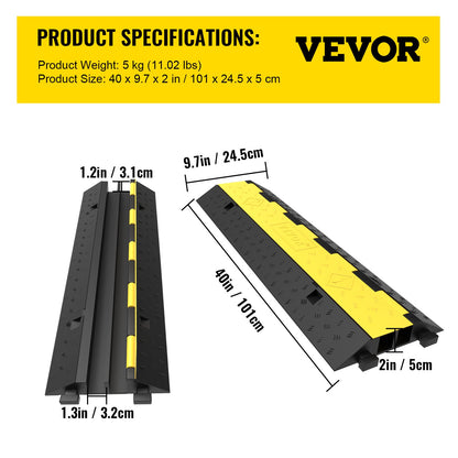 Kabelskyddsramp 101x24,5x5 cm, 5-pack 2-kanalers farthinder, modulärt gummifarthinder, lastkapacitet 4989,5 kg, skyddande vajerramp för uppfart, gummifarthinder, kabelskydd