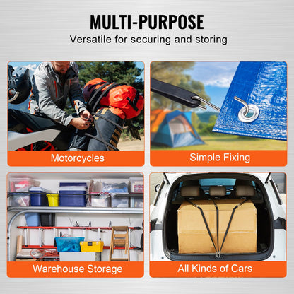 10-delat platt elastiskt rep, 20 mm kraftiga elastiska remmar med stål-S-krokar, 24" elastiskt elastiskt rep för last, presenningar, lastbilar och tält, svart