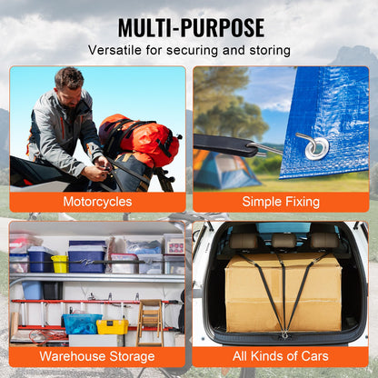 50-delad platt bungee-lina, 19,8 mm kraftiga bungee-remmar med stål-S-krokar, 31" elastiskt bungee-rep för last, presenningar, lastbilar och tält, svart