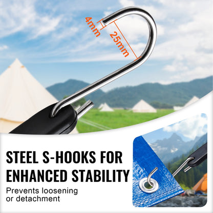 10-delat platt elastiskt rep, 20 mm kraftiga elastiska remmar med stål-S-krokar, 91 cm elastiskt elastiskt rep för last, presenningar, lastbilar och tält, svart