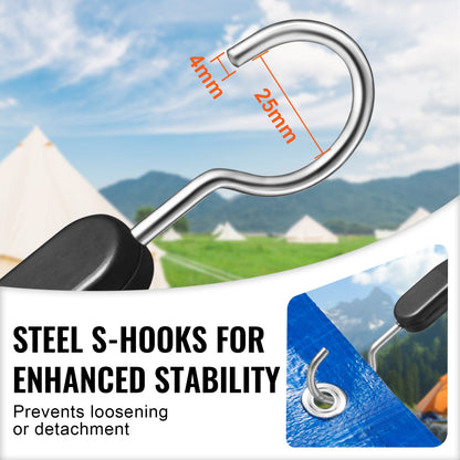 4-delat platt elastiskt rep, 20 mm kraftiga elastiska remmar med stål-S-krokar, 40" elastiskt elastiskt rep för last, presenningar, lastbilar och tält, svart
