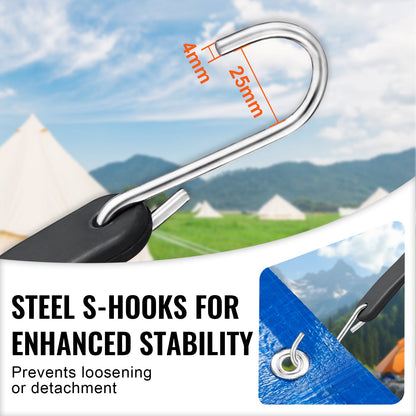 20-delad platt bungee-lina, 20 mm kraftiga bungee-remmar med stål-S-krokar, inkluderar 15", 21", 36", elastiskt bungee-rep för last, presenningar, lastbilar och tält, svart