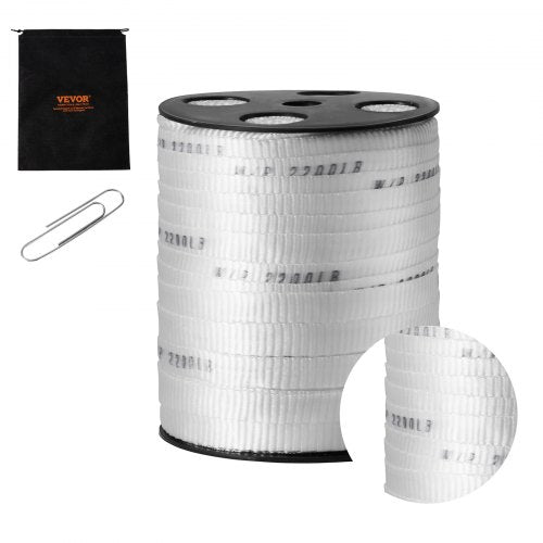 Polyesterdragtejp, 5/8" x 318' platt rep, dragkapacitet 2200 lbf, tryckt vävband för kabeldragning för förpackningar, trädgårdsskötsel, kommersiell el, rörledningsarbeten, vit