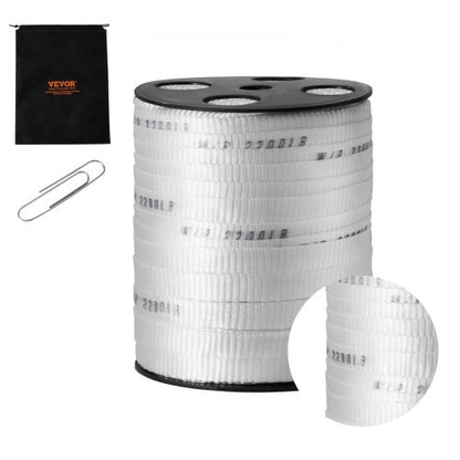 Polyesterdragtejp, 5/8" x 318' platt rep, dragkapacitet 2200 lbf, tryckt vävband för kabeldragning för förpackningar, trädgårdsskötsel, kommersiell el, rörledningsarbeten, vit