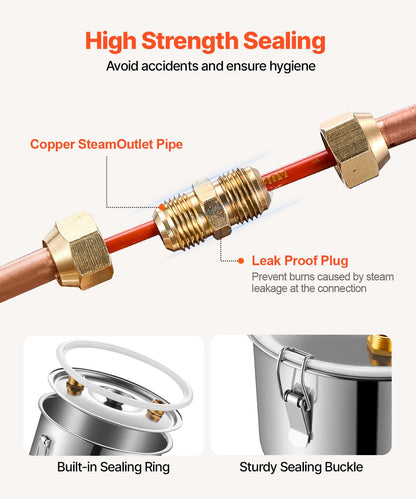 Alkoholdestillator, 8 gallon / 30 l rostfritt stål vattenalkoholdestilleri med kopparspiral, hembryggningsraffinering och jäsningskit med termometer och pump, för vin, whisky, brandy, silver