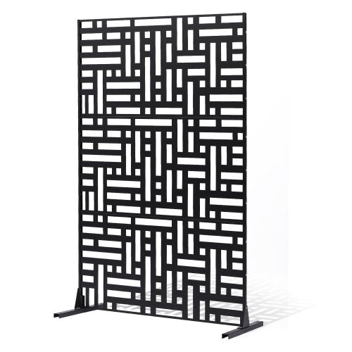 Metal Privacy Screen, 47" W x 76" H, Outdoor Privacy Screens 3-Panel, Freestanding Outdoor Divider with Stand, Decorative Garden Steel Privacy Fence for Balcony Patio Indoor Room Hot Tub Black