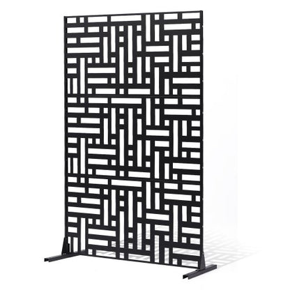 Metal Privacy Screen, 47" W x 76" H, Outdoor Privacy Screens 3-Panel, Freestanding Outdoor Divider with Stand, Decorative Garden Steel Privacy Fence for Balcony Patio Indoor Room Hot Tub Black