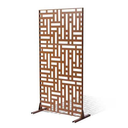 Metal Privacy Screen, 47" W x 76" H, Outdoor Privacy Screens 3-Panel, Freestanding Outdoor Divider with Stand, Decorative Garden Steel Privacy Fence for Balcony Patio Indoor Room Hot Tub Brown