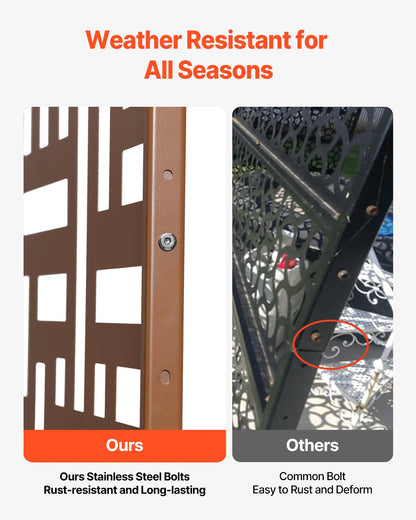 Metal Privacy Screen, 47" W x 76" H, Outdoor Privacy Screens 3-Panel, Freestanding Outdoor Divider with Stand, Decorative Garden Steel Privacy Fence for Balcony Patio Indoor Room Hot Tub Brown