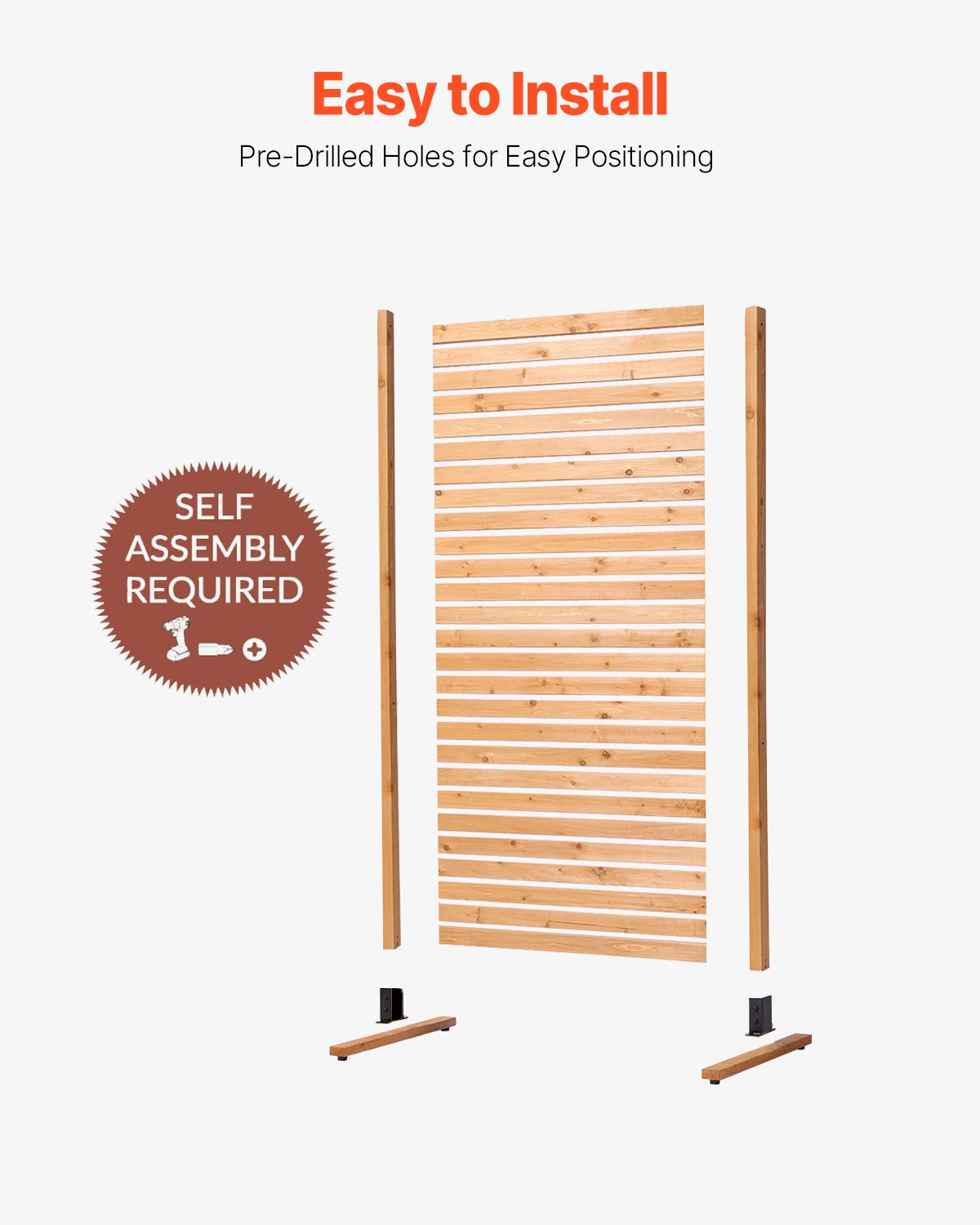 Träskärm, 91 cm B x 183 cm H Utomhusskärm, Fristående träskärm med stativ, Dekorativ skärm för uteplats, Utomhusavdelare för balkong, uteplats, gräsmatta, trädgård