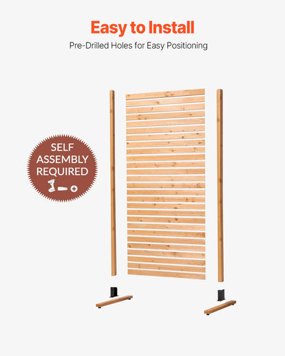 Träskärm, 91 cm B x 183 cm H Utomhusskärm, Fristående träskärm med stativ, Dekorativ skärm för uteplats, Utomhusavdelare för balkong, uteplats, gräsmatta, trädgård