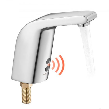 Touchless Bathroom Sink Faucet, Automatic Motion Sensor Restroom Toilet Faucet Cold Water with Single Hole, Battery Operated for 9.5 mm Pipe Commercial Lavatory,Chrome Plated Silver