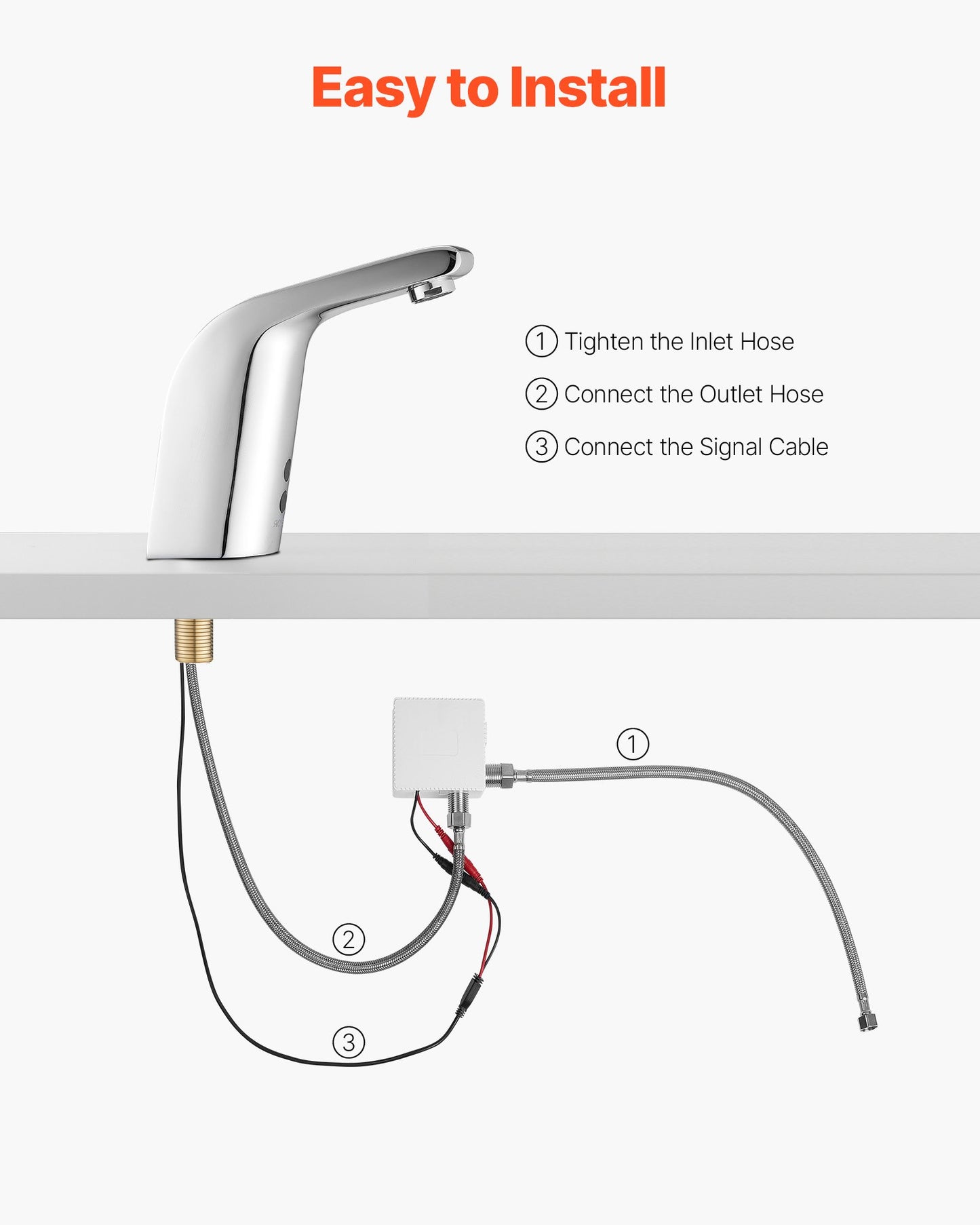 Touchless Bathroom Sink Faucet, Automatic Motion Sensor Restroom Toilet Faucet Cold Water with Single Hole, Battery Operated for 9.5 mm Pipe Commercial Lavatory,Chrome Plated Silver