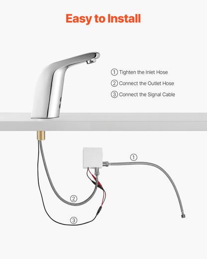 Touchless Bathroom Sink Faucet, Automatic Motion Sensor Restroom Toilet Faucet Cold Water with Single Hole, Battery Operated for 9.5 mm Pipe Commercial Lavatory,Chrome Plated Silver