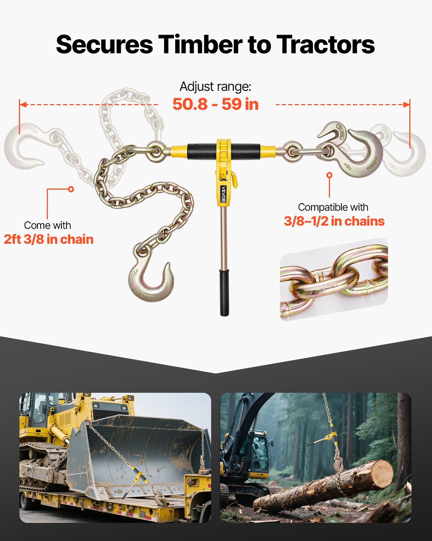Spärrkedjebindare, 4173 kg arbetsbelastning, kedjebindare kompatibla med 10-12,7 mm kedjor, kraftig spärrkedjebindare med handtag för lastbil, surrning, transport, bogsering, skogsbruk