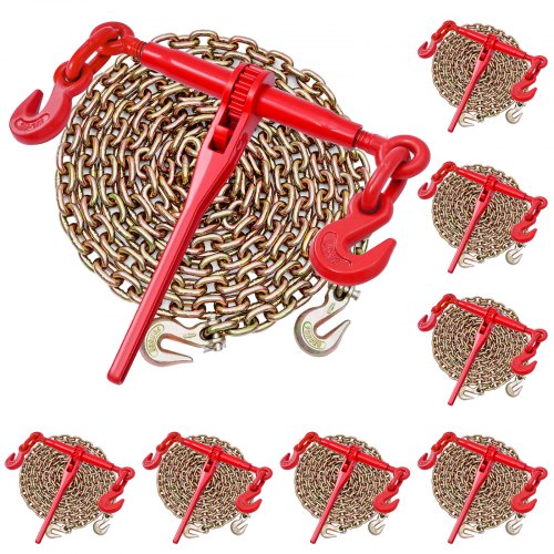 Spärrkedjebindare, 10 mm x 3 m G80-kedjor, 4173 kg arbetsbelastning för spärrkedjebindare, kedjor och bindemedelssats, surrningskedjebindare för transport, bogsering, skogsbruk, lyft