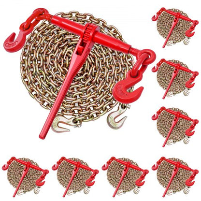 Spärrkedjebindare, 10 mm x 3 m G80-kedjor, 4173 kg arbetsbelastning för spärrkedjebindare, kedjor och bindemedelssats, surrningskedjebindare för transport, bogsering, skogsbruk, lyft