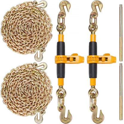 Spärrkedjebindare 2 st, 3/8"-1/2" kraftiga lastbindare, med G80-kedjor 12000 lbs säker lastgräns, arbetsbesparande halkfria handtag, fastsurrningsbara kedjebindare för flaklastbilar