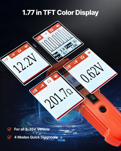 Bilkretsprovare, 8–35 DCV effektkretsprobprobe med TFT-färgdisplay och belysning, bileffektprobe med 4 m kabel, ABS-skal elektrisk detektorsökare