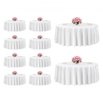 Vita runda dukar, 10-pack, 120 tum i diameter, fläck- och skrynkelbeständiga, maskintvättbara dukar, bordsdukar i polyestertyg för bröllop, fest, bankett, formella evenemang