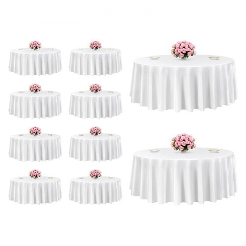 Vita runda dukar, 10-pack, 120 tum i diameter, fläck- och skrynkelbeständiga, maskintvättbara dukar, bordsdukar i polyestertyg för bröllop, fest, bankett, formella evenemang