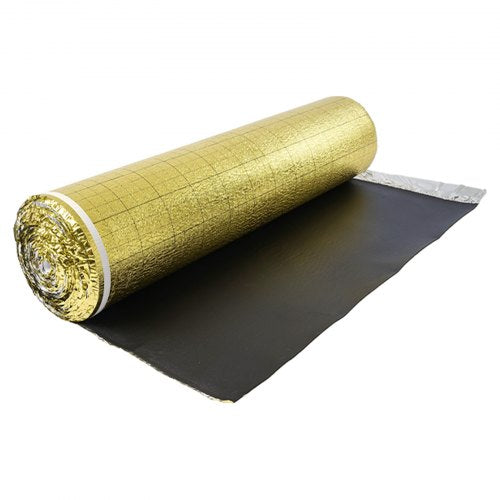 Golvunderlag 18,6 m²/rulle, 3 mm tjock golvstoppning med tejp och ångspärr, kraftigt EPE-skum med guldfärgad PE, ljudisolering och bullerreducering, perfekt för laminatgolv