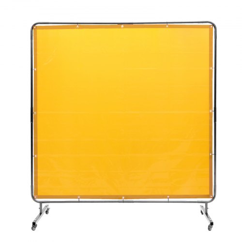 Svetsnät med ram, 6' x 6' svetsridånät, flamskyddad svetsskyddsnät i vinyl på 4 vridbara hjul (2 låsbara), rörlig och professionell för verkstad/industri, gul