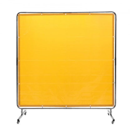 Svetsnät med ram, 6' x 6' svetsridånät, flamskyddad svetsskyddsnät i vinyl på 4 vridbara hjul (2 låsbara), rörlig och professionell för verkstad/industri, gul