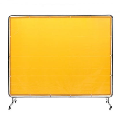Svetsnät med ram, 6' x 8' svetsridånät, flamskyddad svetsskyddsnät i vinyl på 4 vridhjul (2 låsbara), rörlig och professionell för verkstad/industri, gul