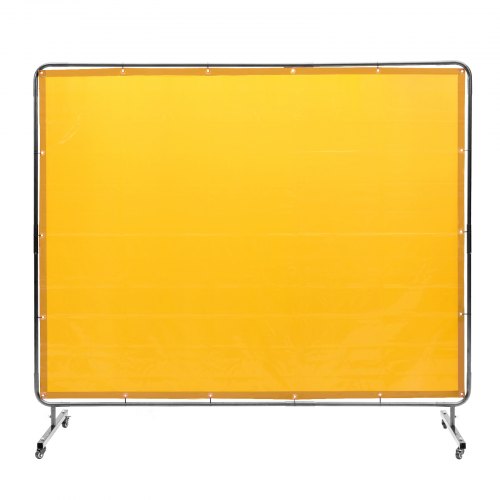 Svetsnät med ram, 6' x 8' svetsridånät, flamskyddad svetsskyddsnät i vinyl på 4 vridhjul (2 låsbara), rörlig och professionell för verkstad/industri, gul