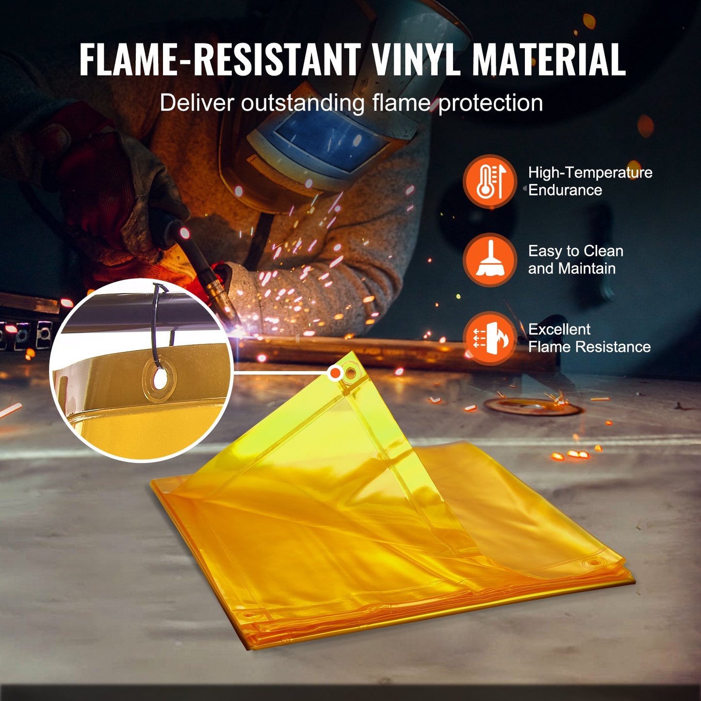 Svetsnät med ram, 6' x 8' svetsridånät, flamskyddad svetsskyddsnät i vinyl på 4 vridhjul (2 låsbara), rörlig och professionell för verkstad/industri, gul