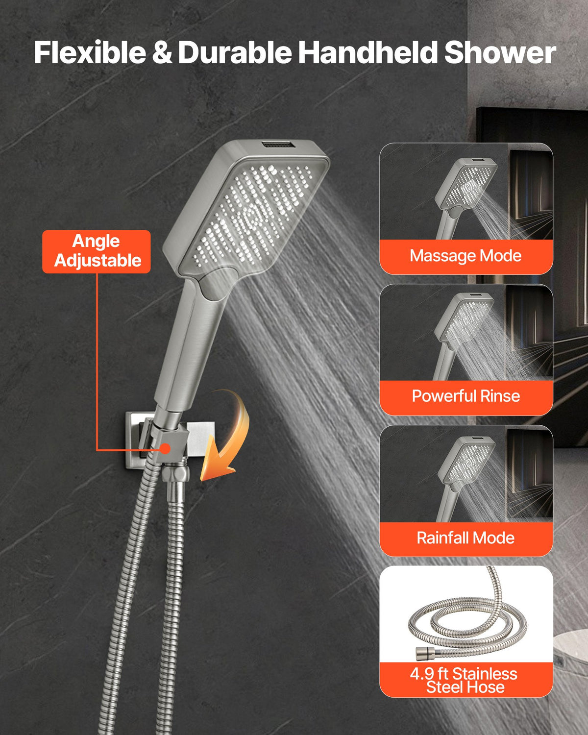 Shower Faucet Set, 305 mm Ceiling Mount Rainfall Shower System with 152 mm Wall Mount Head and 4 in 1 Handheld Spray, Rotatable 3-Function Dual Rain Head Brass Valve & Trim Kit, Brushed Nickel