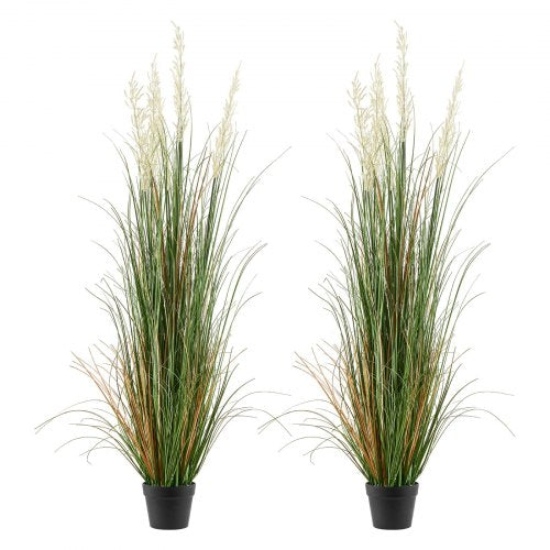Konstgräsväxt, 2-pack 1499 mm konstgjord vassblomma i kruka, premium PVC konstgjorda buskar för inomhus utomhus hus hem trädgård kontor rum inredning, inflyttningsfest, grön