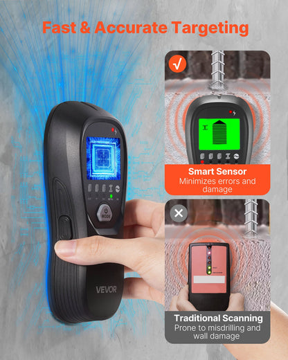 Regeldetektor Väggskanner, 5 i 1, Elektronisk Väggregeldetektor med Smart Sensor, HD LCD-Display och Ljudlarm, för mitten och kanten av metall, AC-ledning, Bjälkar, Rör, Svart