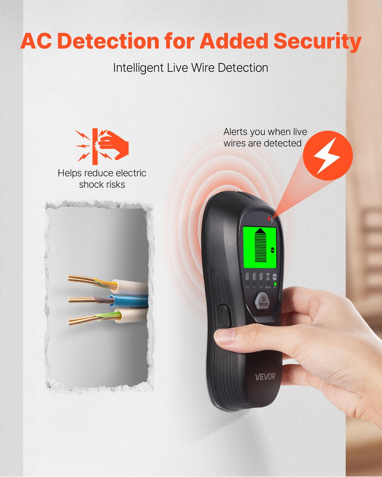 Regeldetektor Väggskanner, 5 i 1, Elektronisk Väggregeldetektor med Smart Sensor, HD LCD-Display och Ljudlarm, för mitten och kanten av metall, AC-ledning, Bjälkar, Rör, Svart