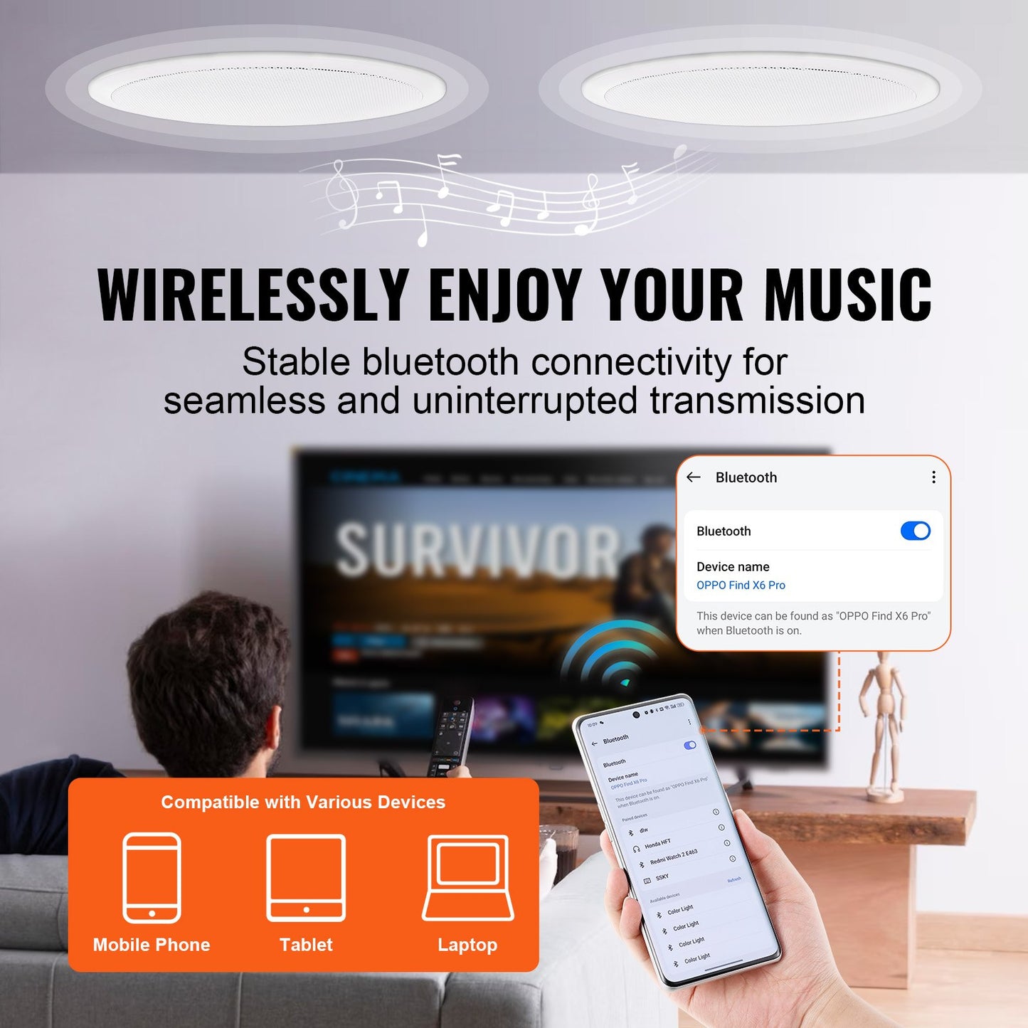 2 PCs 6.5"/16.5 cm Bluetooth Ceiling Speakers 150W Flush Mount in-Wall Speaker