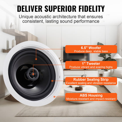 2 PCs 6.5"/16.5 cm Bluetooth Ceiling Speakers 150W Flush Mount in-Wall Speaker