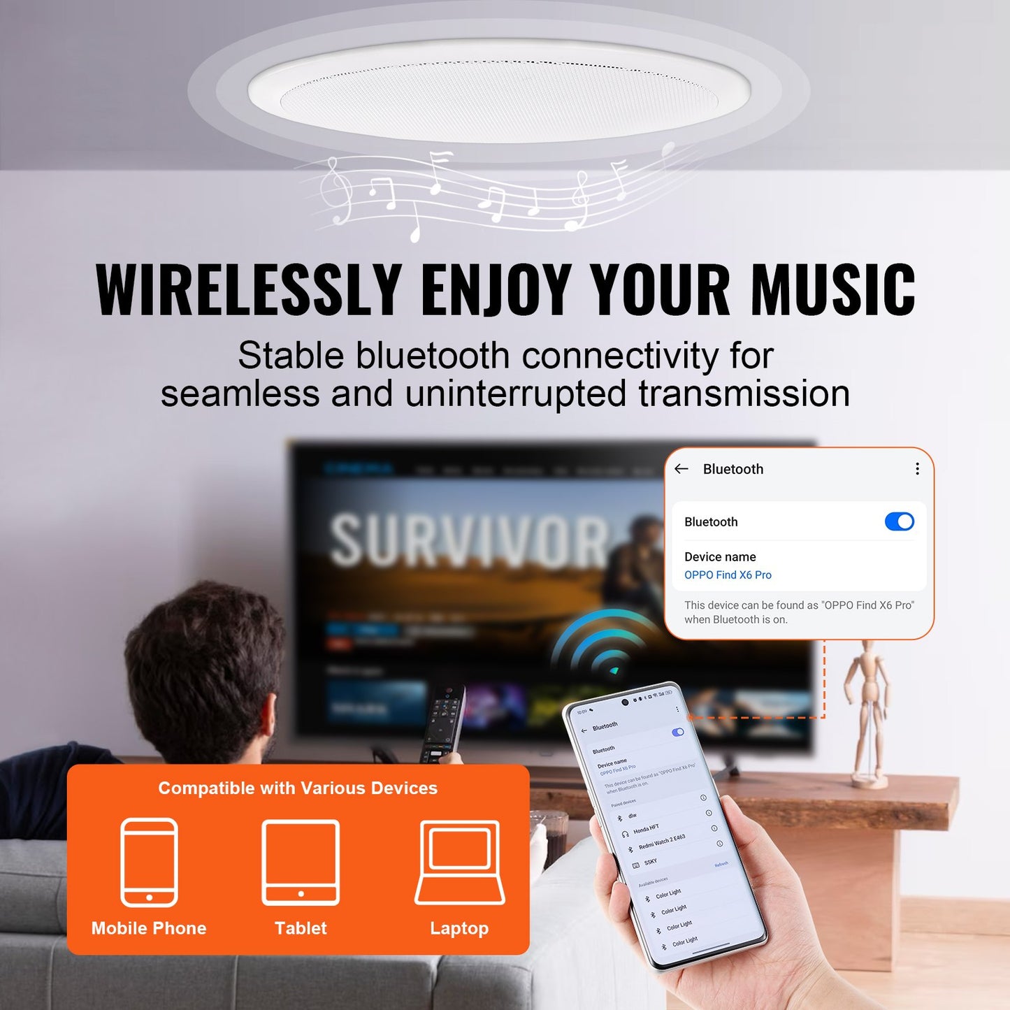 6,5" Bluetooth-takhögtalare, 150 W, infällda tak- och vägghögtalarsystem med 8Ω impedans 89 dB känslighet, för kök, vardagsrum, sovrum eller täckta verandor, enkel