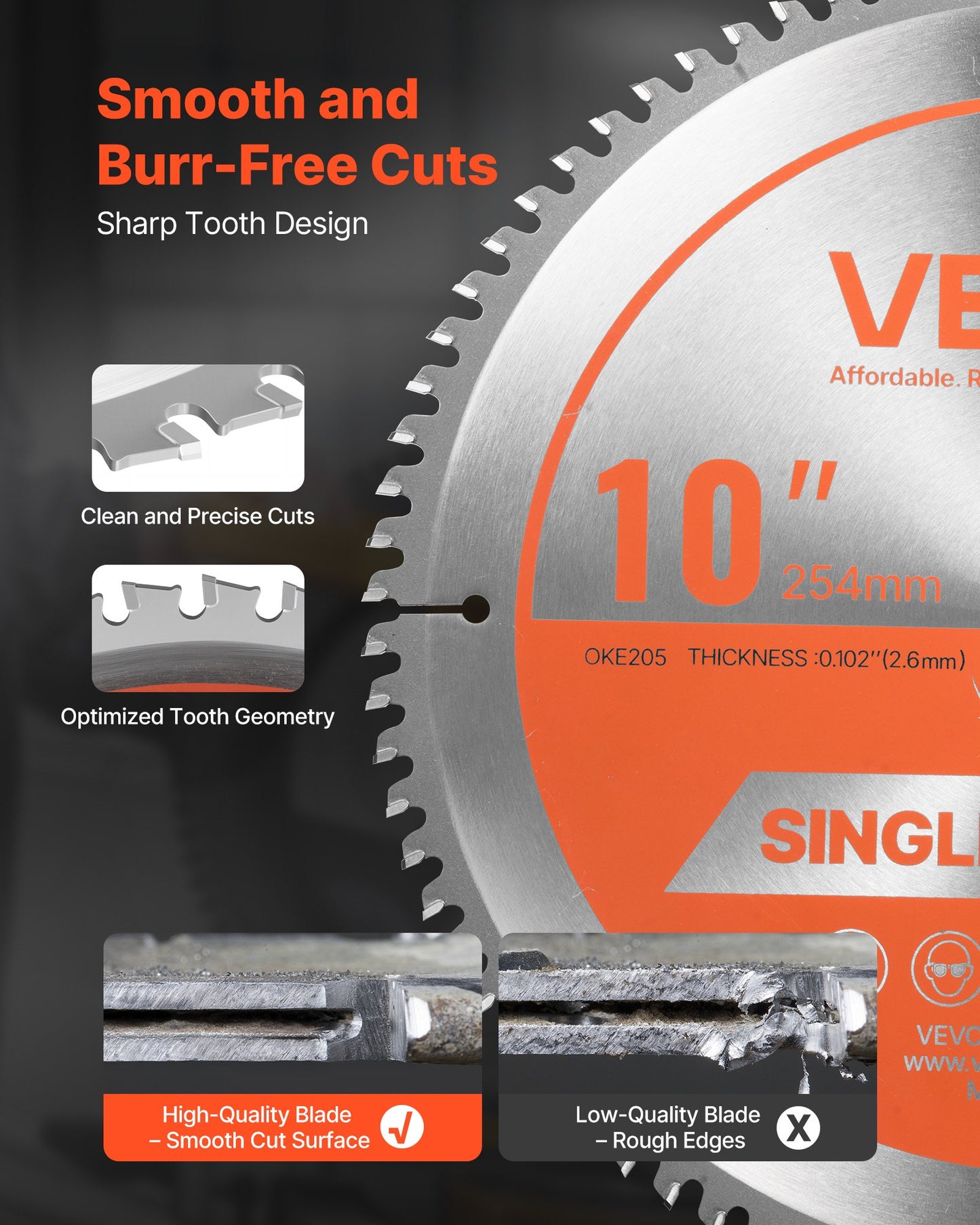 Cirkelsågklinga, 254 mm diameter, 80 vassa legeringständer, 15,875 mm spindel, fin yta, aluminiumskärklinga för cirkelsåg, med ljudreducerande värmeventiler, för skärning av stål och metall