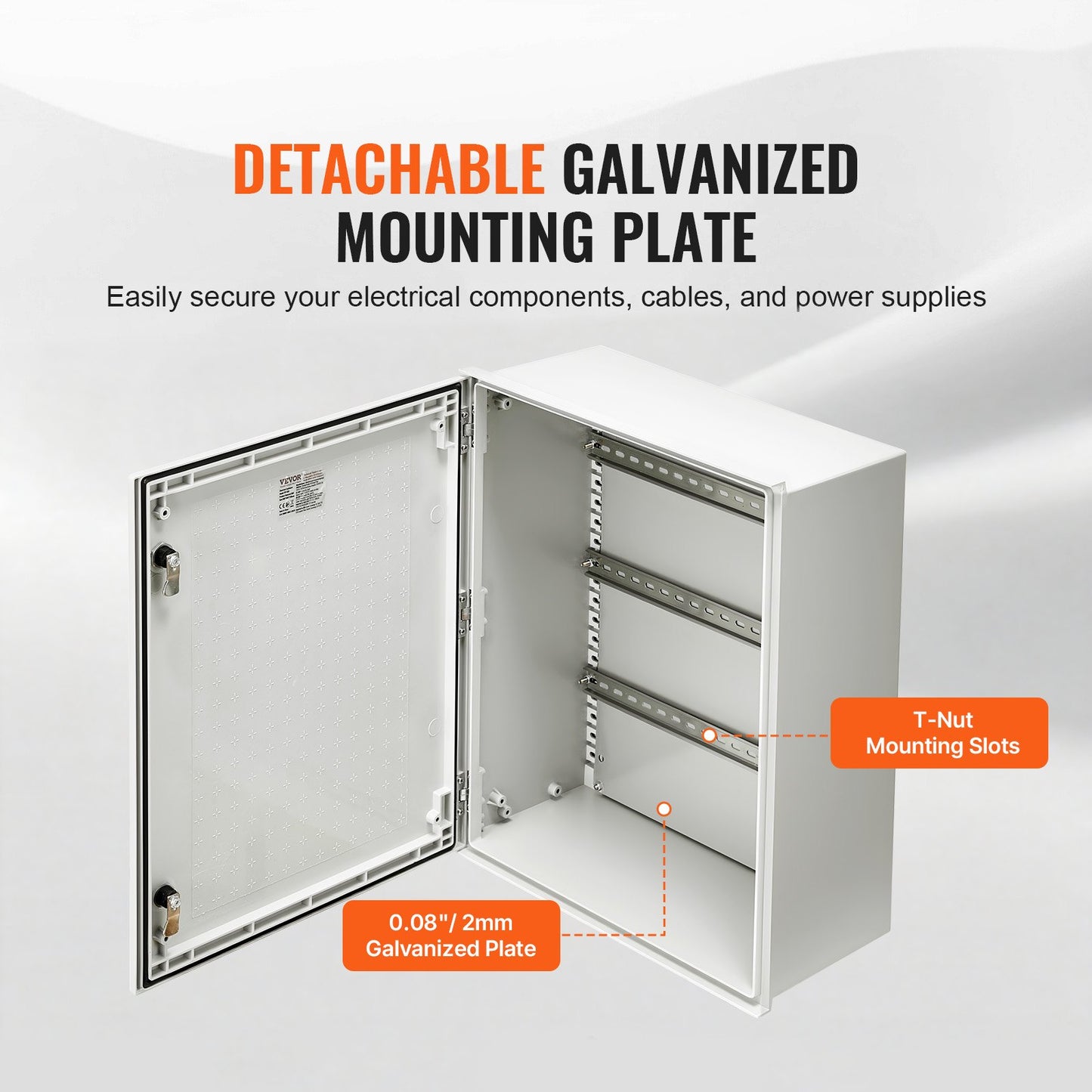 NEMA Steel Enclosure, 60x50x23 cm NEMA 4X Fiberglass Electrical Box, IP66 Waterproof & Dustproof, Outdoor/Indoor Electrical Junction Box, with Mounting Plate