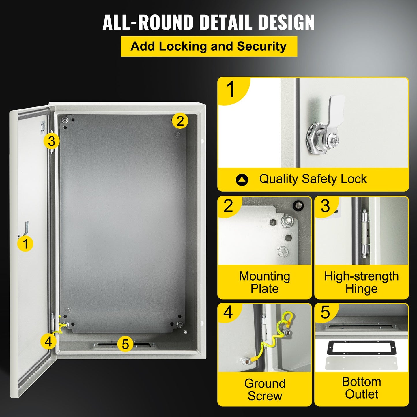 NEMA Steel Enclosure, 50.8 x 30.5 x 25.4cm NEMA 4X Steel Electrical Box, IP66 Waterproof & Dustproof, Outdoor/Indoor Electrical Junction Box, with Mounting Plate