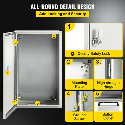 NEMA Steel Enclosure, 50.8 x 30.5 x 25.4cm NEMA 4X Steel Electrical Box, IP66 Waterproof & Dustproof, Outdoor/Indoor Electrical Junction Box, with Mounting Plate