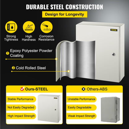 NEMA Steel Enclosure, 50x40x15 cm NEMA 4X Steel Electrical Box, IP66 Waterproof & Dustproof, Outdoor/Indoor Electrical Junction Box, with Mounting Plate