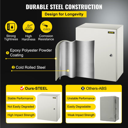 NEMA Steel Enclosure, 50x40x20 cm NEMA 4X Steel Electrical Box, IP66 Waterproof & Dustproof, Outdoor/Indoor Electrical Junction Box, with Mounting Plate