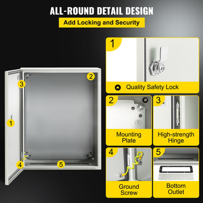 NEMA Steel Enclosure, 50x40x20 cm NEMA 4X Steel Electrical Box, IP66 Waterproof & Dustproof, Outdoor/Indoor Electrical Junction Box, with Mounting Plate