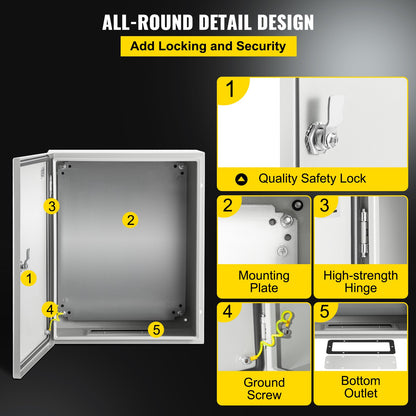 NEMA Steel Enclosure, 50x40x25 cm NEMA 4X Steel Electrical Box, IP66 Waterproof & Dustproof, Outdoor/Indoor Electrical Junction Box, with Mounting Plate