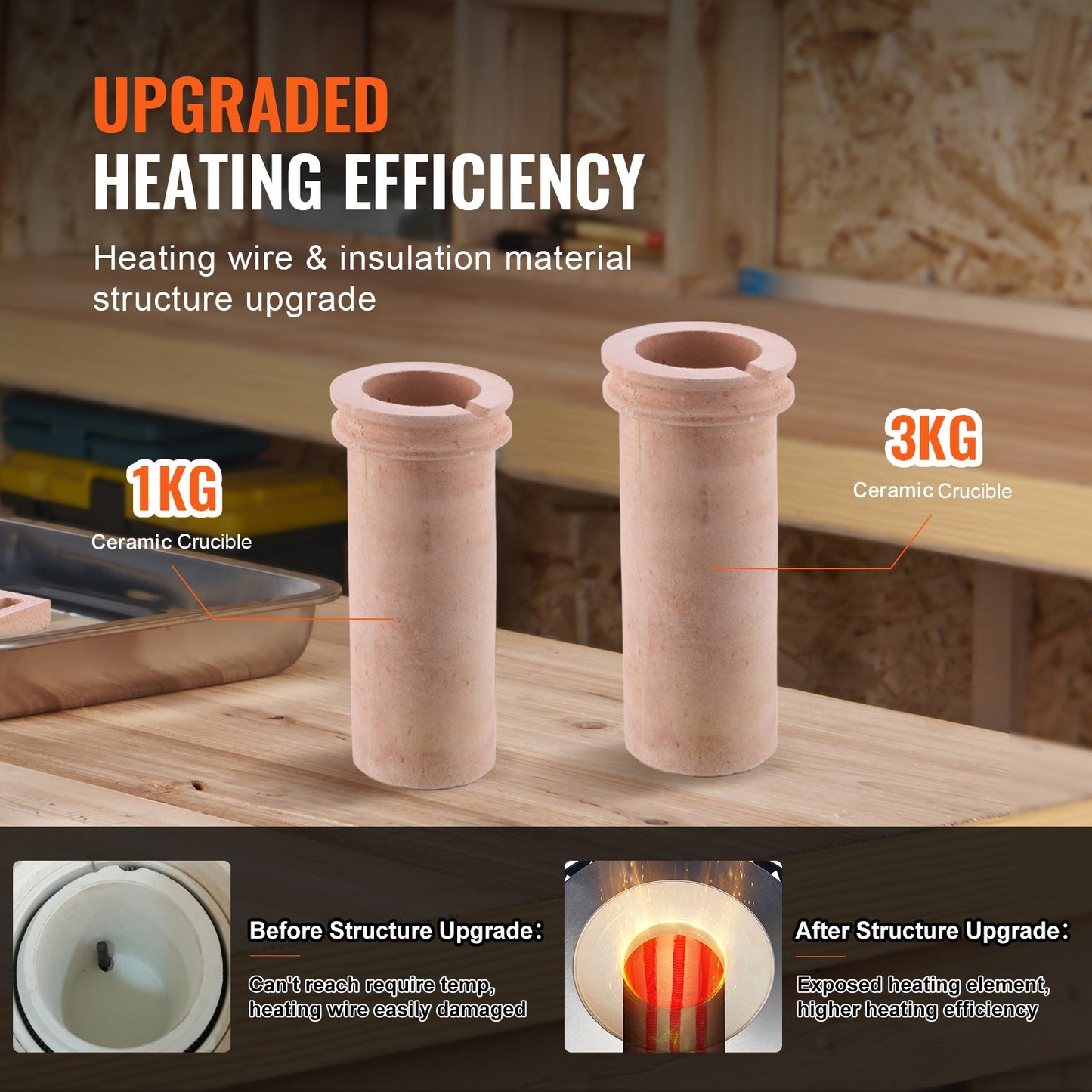 Guldsmältugn, 1350 W, 1150 °C maxtemperatur, digital elektrisk smältugn med 1 kg och 3 kg keramiska deglar, degeltång och handskar, för guld, silver, aluminium, koppar